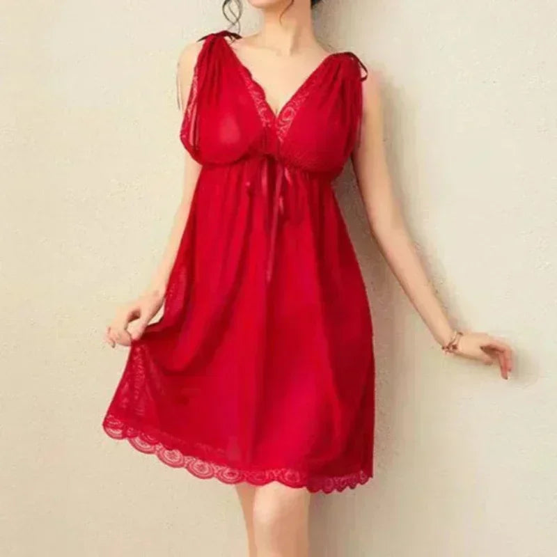 Lingerie Add 220 Pounds Sexy Deep V Slip Nightdress Lace Hot Seductive Sex Pajamas Women Big Chest Mm Nightdress Summer Dress