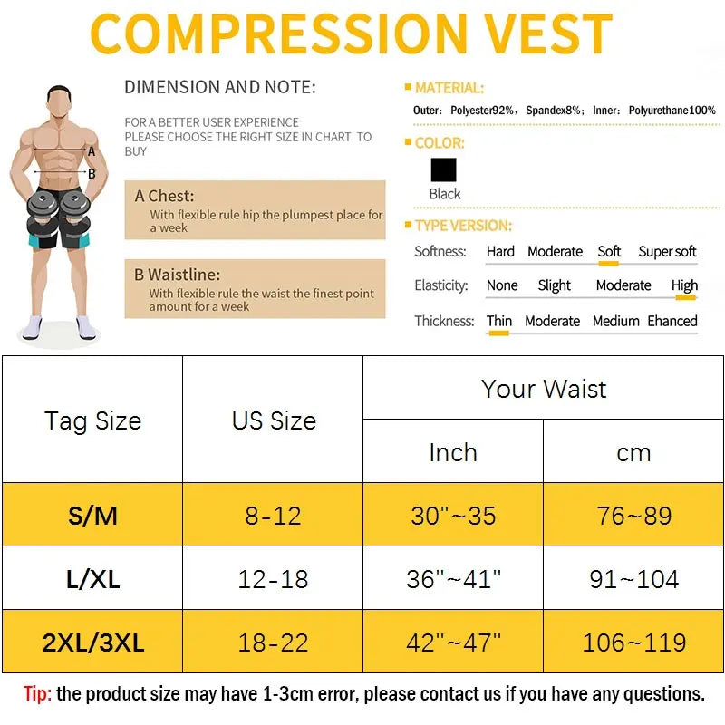 Men Body Shaper Waist Trainer Sweat Vest Compression Shirt Weight Loss Slimming Shapewear Workout Tank Tops Fitness