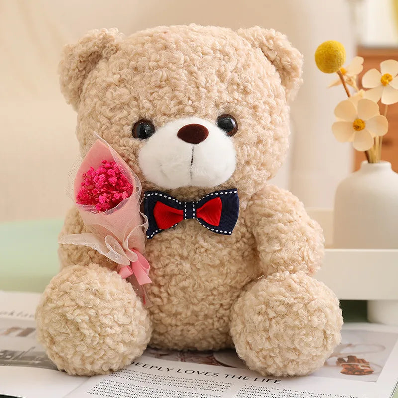 Teddy Bear Doll 25cm Kawaii Hug Bouquet Teddy Bear Plush Toy Stuffed Animal Bear Valentine Day Romantic Gift Graduation Gift