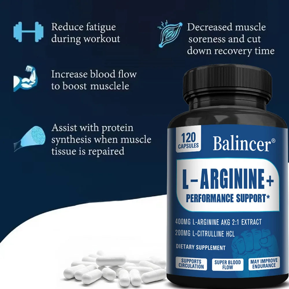 Men's Supplement with L-arginine To Help Build Muscle and Endurance, Provide Pre-workout Energy, and Improve Blood Flow