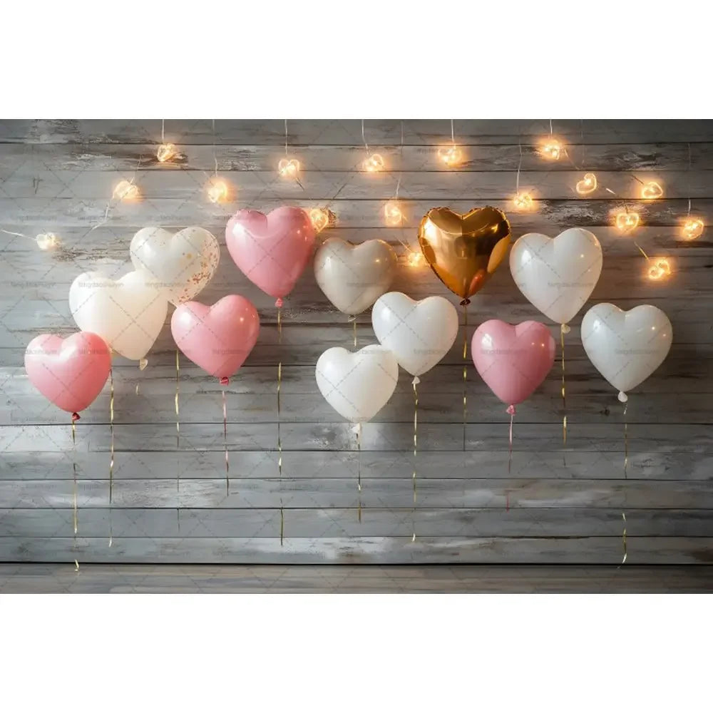 Valentine's Day Backdrops February 14 Glitter Light Bokeh Love Heart Balloons Valentine Portrait Photography Background Banner