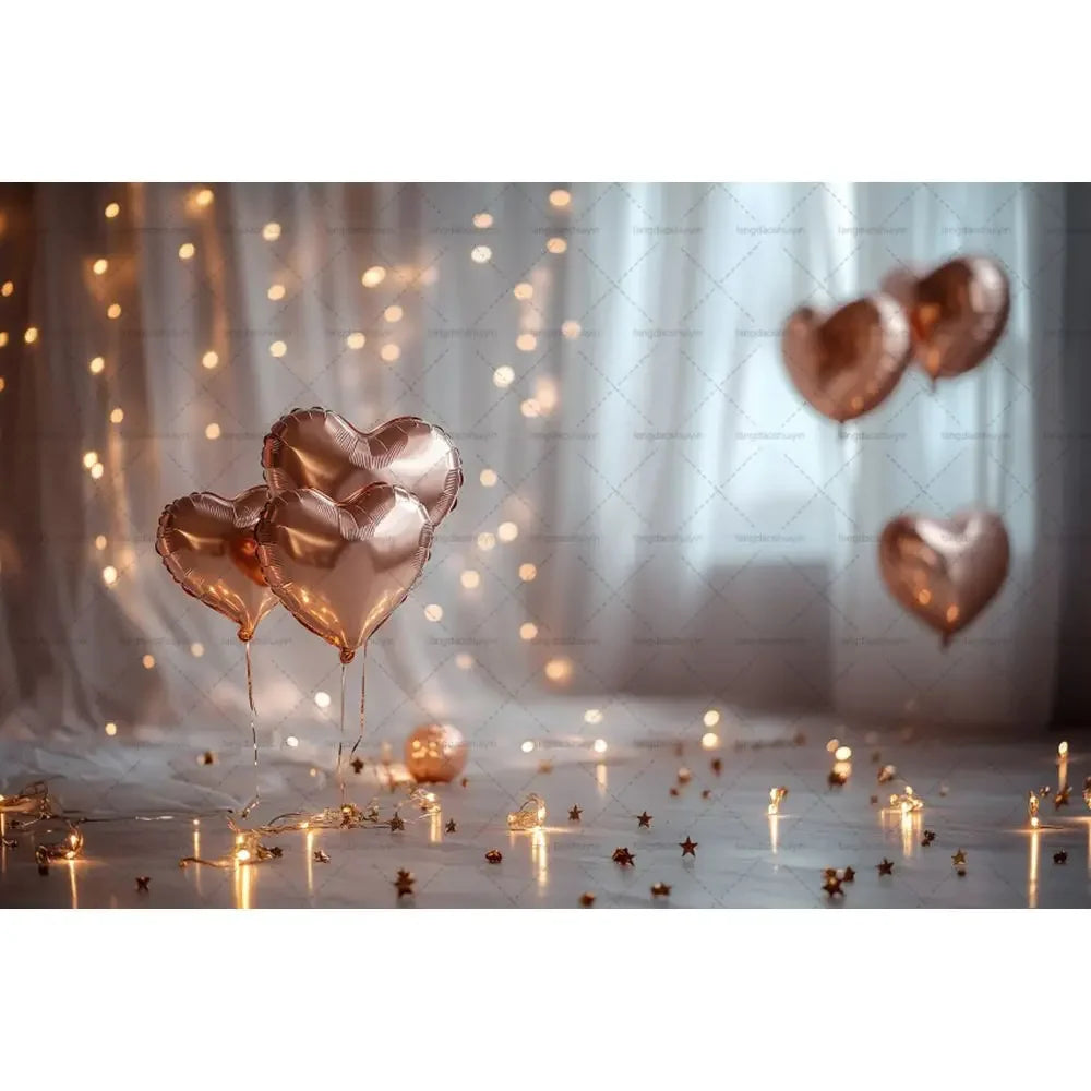 Valentine's Day Backdrops February 14 Glitter Light Bokeh Love Heart Balloons Valentine Portrait Photography Background Banner