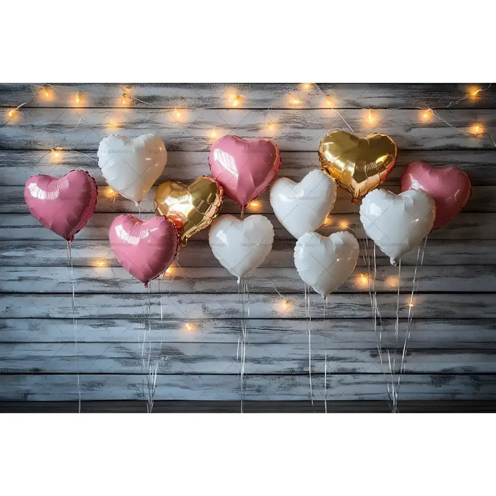 Valentine's Day Backdrops February 14 Glitter Light Bokeh Love Heart Balloons Valentine Portrait Photography Background Banner