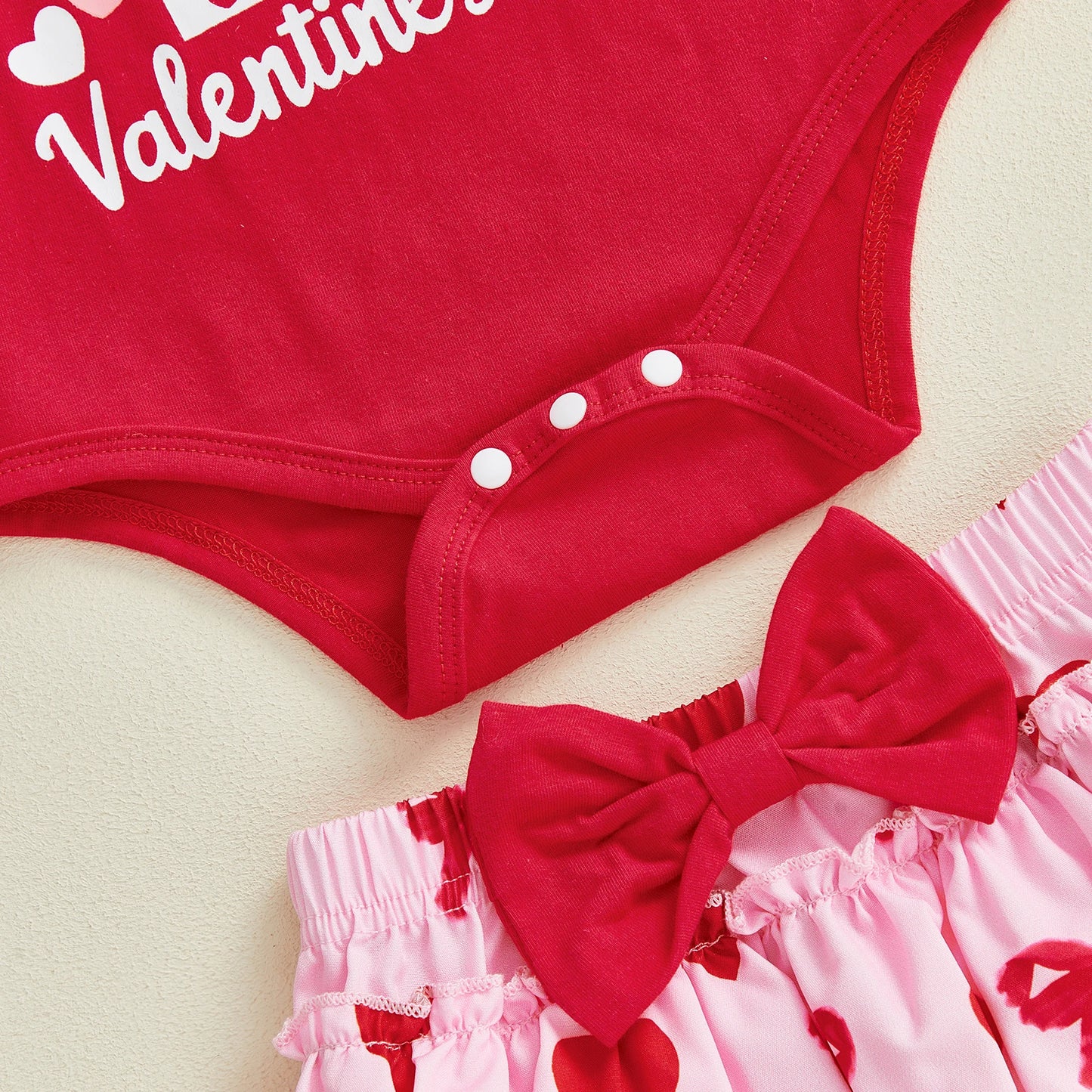 Infant Baby Girl Valentines Day Outfit Fashion Long Sleeve Letters Heart Printed Romper with Ruffle Skort Headband and Stockings