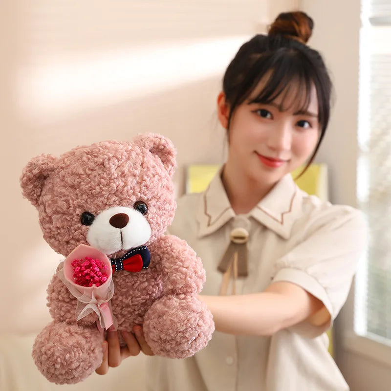 Teddy Bear Doll 25cm Kawaii Hug Bouquet Teddy Bear Plush Toy Stuffed Animal Bear Valentine Day Romantic Gift Graduation Gift