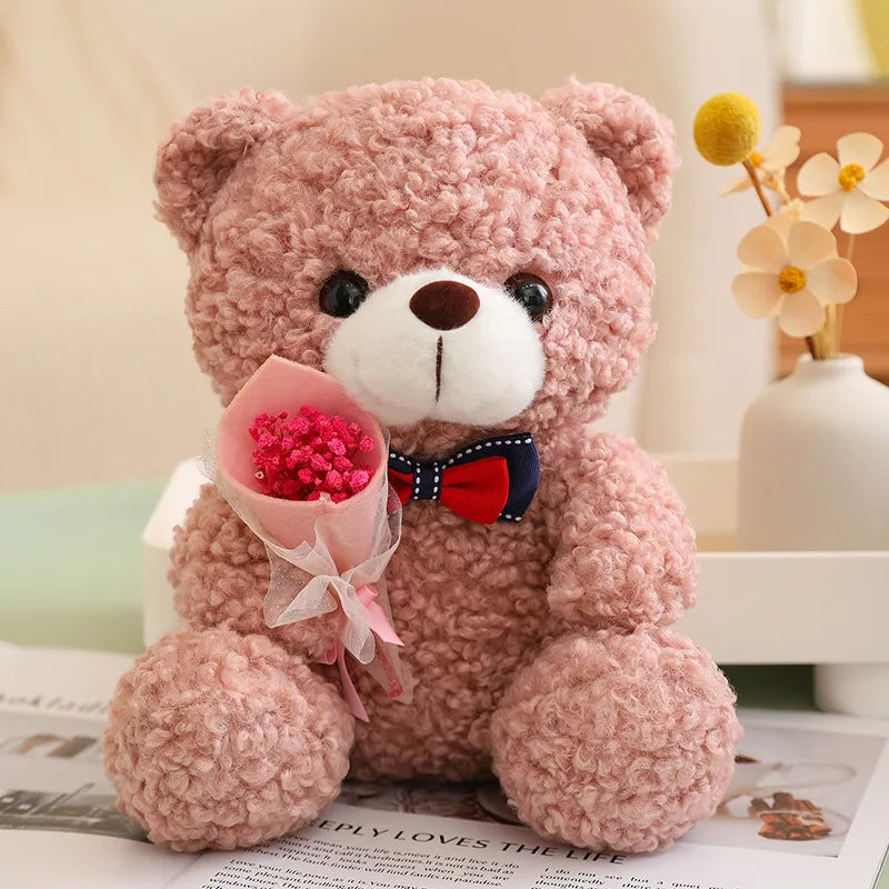 Teddy Bear Doll 25cm Kawaii Hug Bouquet Teddy Bear Plush Toy Stuffed Animal Bear Valentine Day Romantic Gift Graduation Gift