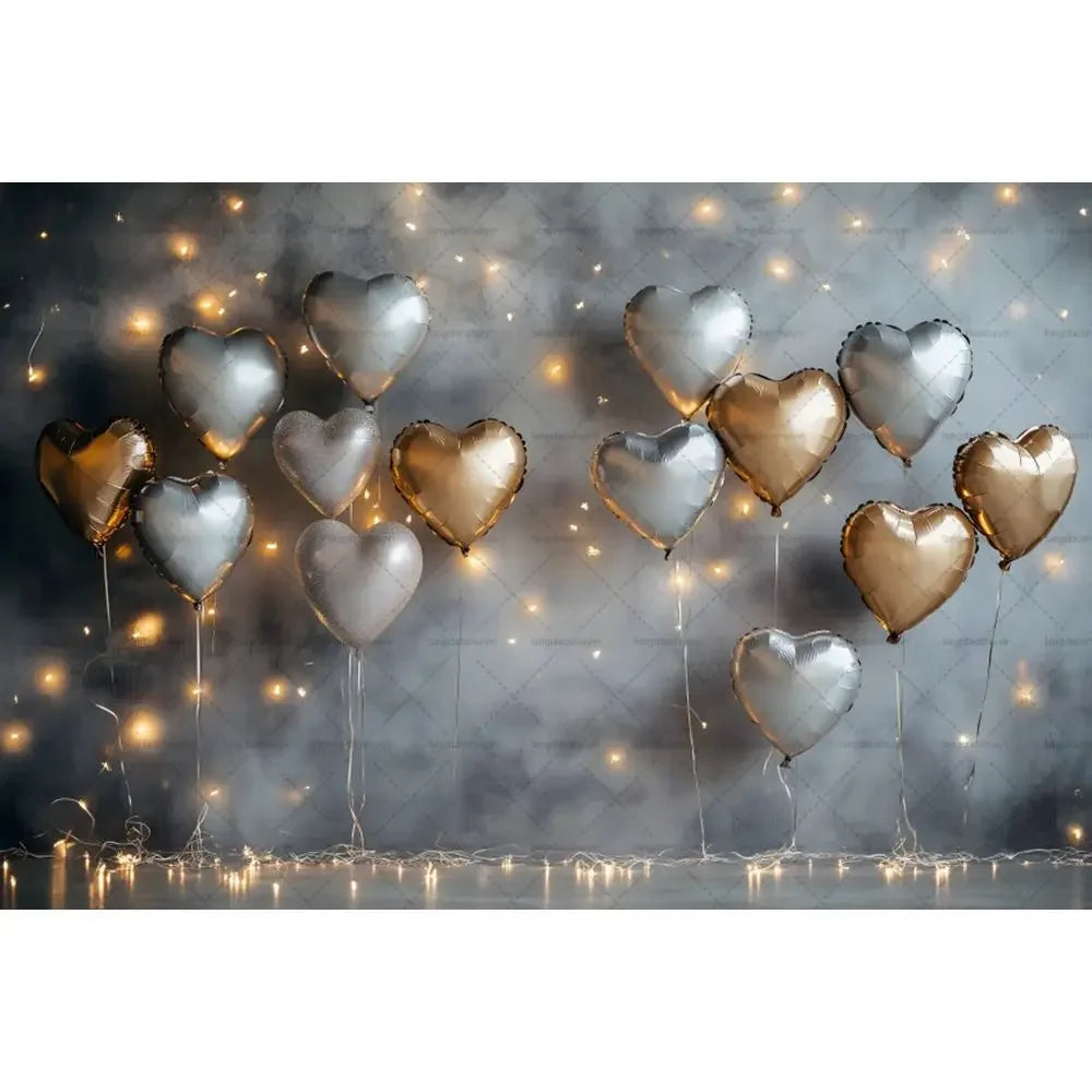Valentine's Day Backdrops February 14 Glitter Light Bokeh Love Heart Balloons Valentine Portrait Photography Background Banner