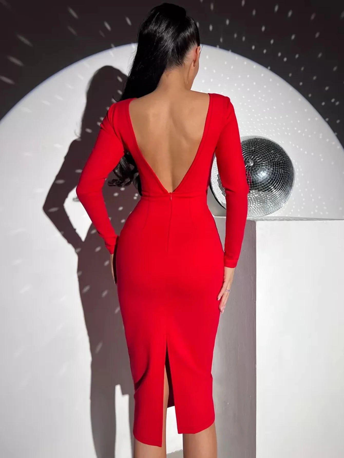Valentine Day Women's Fashion Spring Summer Sexy Elegant Red Long Sleeve Midi Bodycon Bandage Dress Party Cocktail Evening Dress