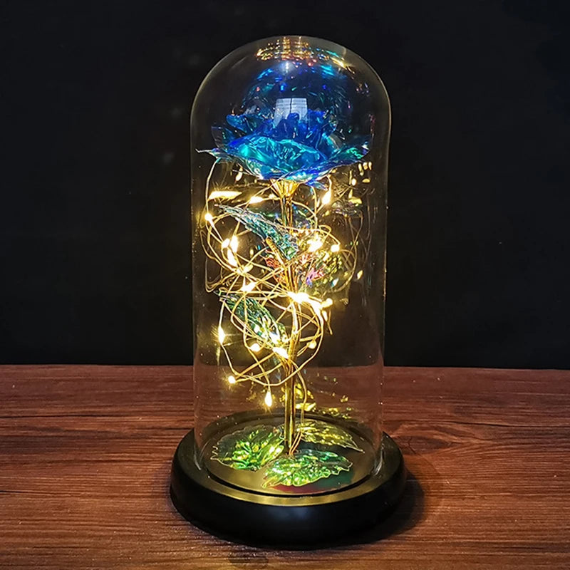 Colorful Roses Artificial Flower Led Lamp Glass Cover Rose Decoration Valentine's Day Flower Gift