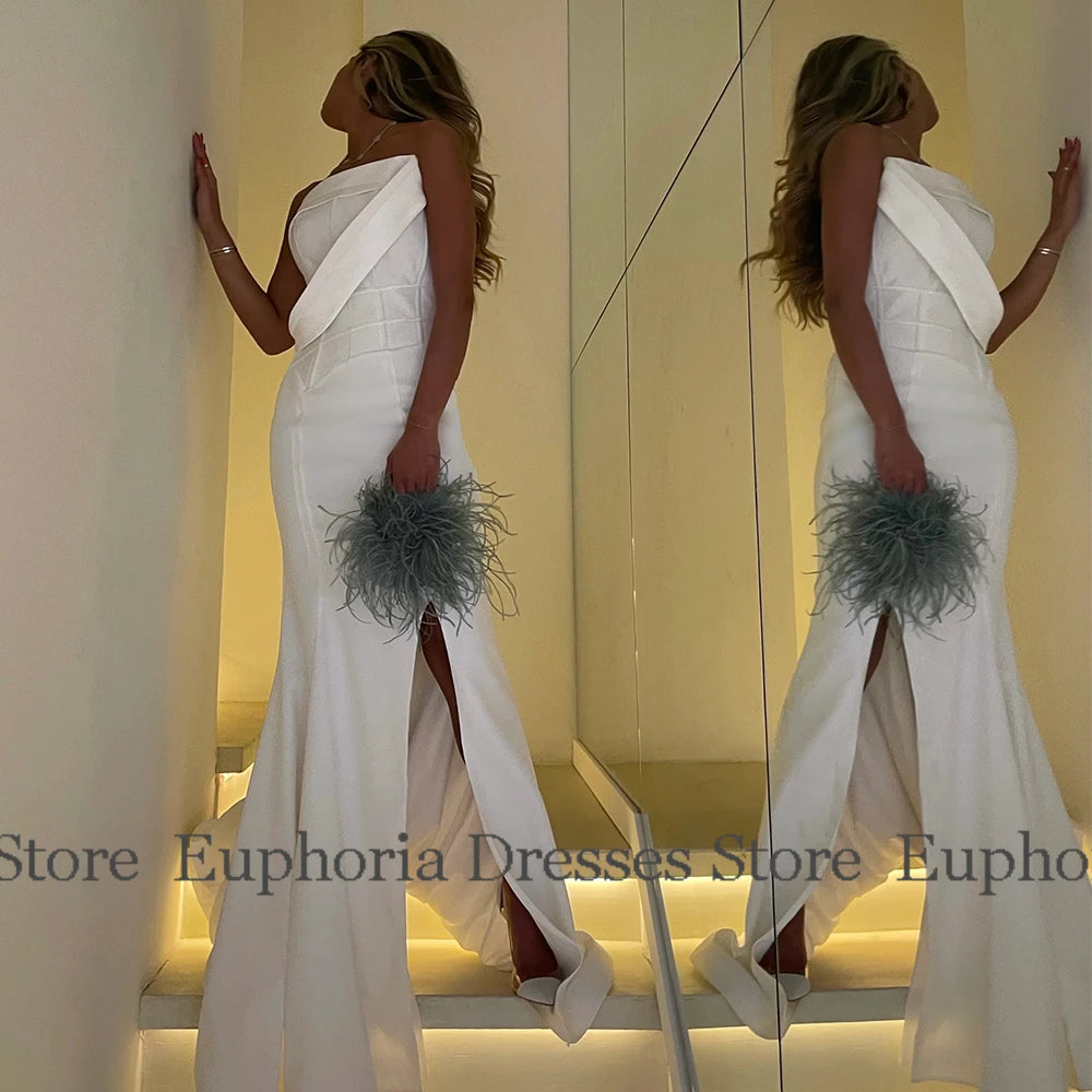 Red Women's Evening Dresses Jersey Mermaid/Trumpet Prom Gown Strapless Ruched Side Split Party Dress Long 2025