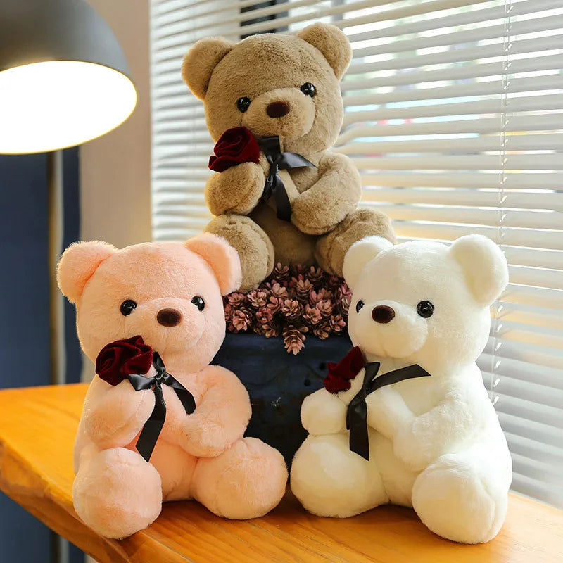 30-50cm Kawaii Rose Bear for Valentines Day Gift Teddy Bears Stuffed Animal Rose Bear Doll Valentine's Day Gift for Girlfriend