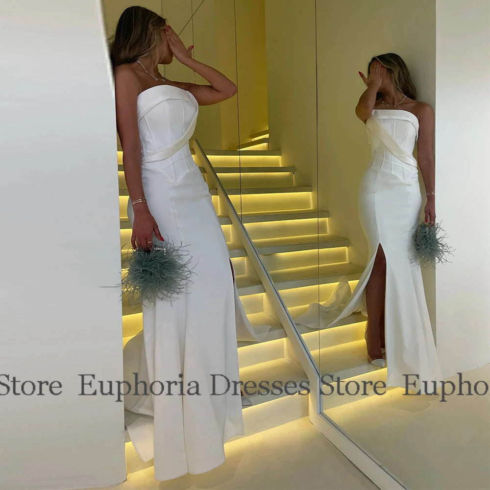 Red Women's Evening Dresses Jersey Mermaid/Trumpet Prom Gown Strapless Ruched Side Split Party Dress Long 2025