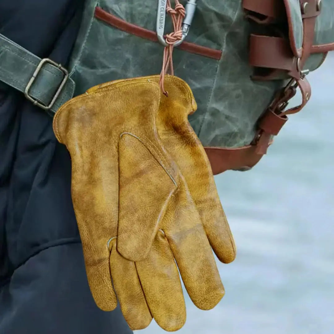 Brown Leather Work Gloves for Cutting/Motorcycle/Farm,Cowhide Work Gloves with faded effect for men