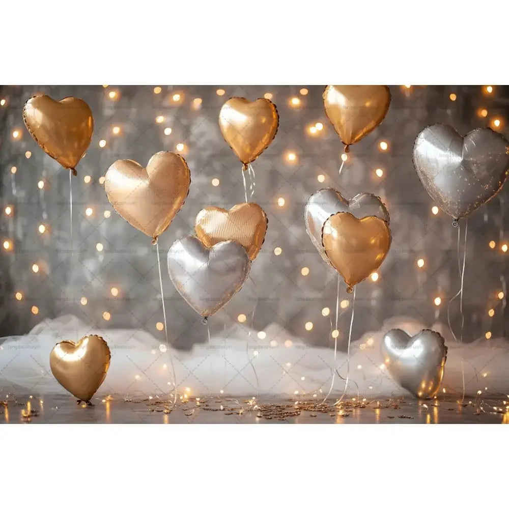 Valentine's Day Backdrops February 14 Glitter Light Bokeh Love Heart Balloons Valentine Portrait Photography Background Banner