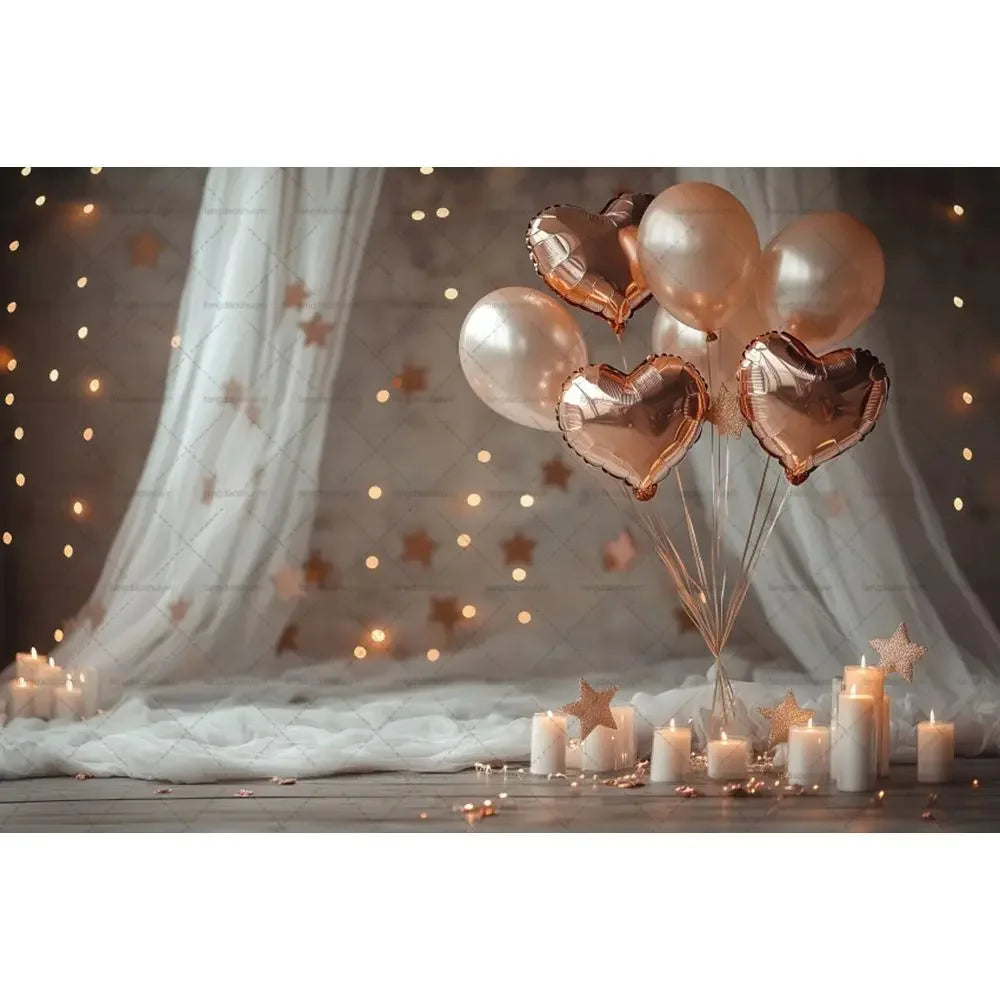 Valentine's Day Backdrops February 14 Glitter Light Bokeh Love Heart Balloons Valentine Portrait Photography Background Banner