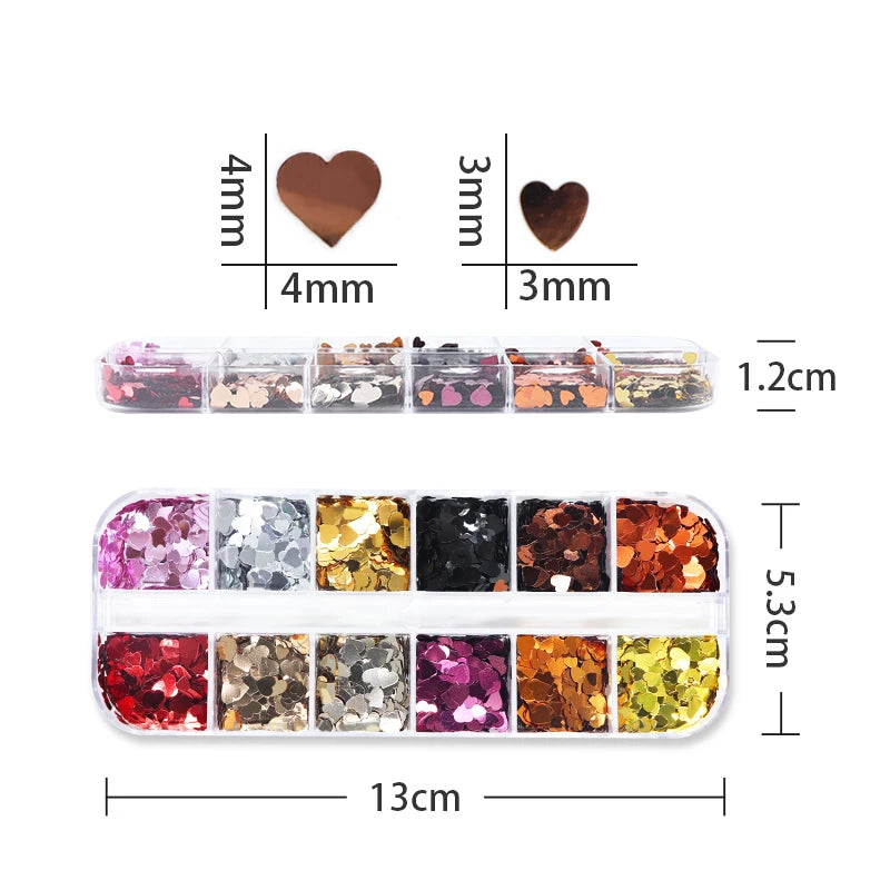 Valentines Day Nail Art Metallic Love Hearts Sequins Romantic Nail Charms Gold Heart Glitter Flakes French Manicure Accessories