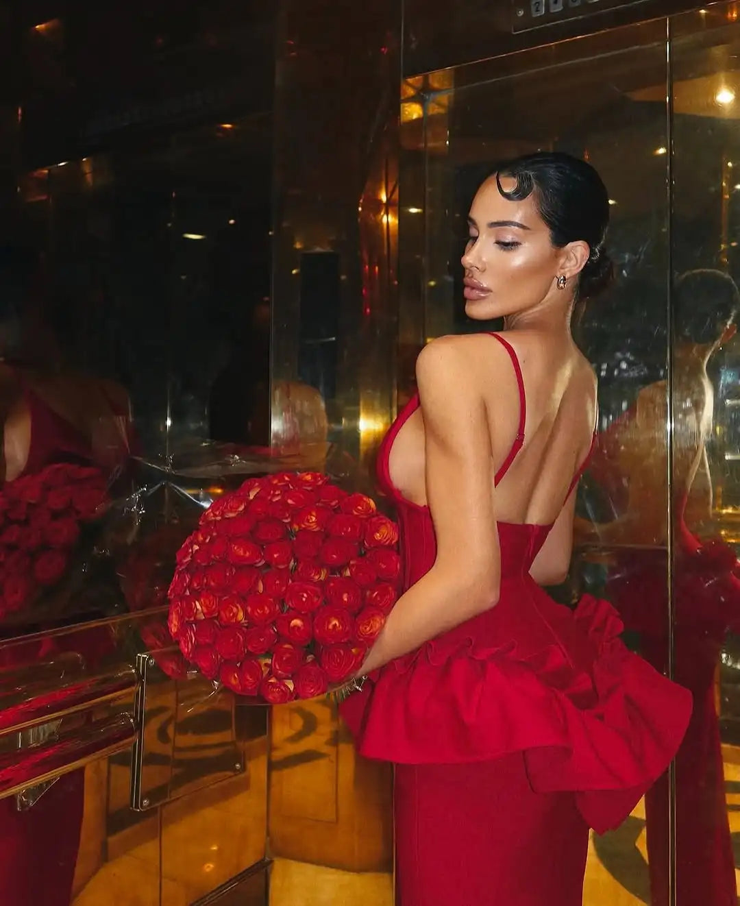 Valentine's Day Women Sleeveless V-Neck Ruffles Bodycon Long Bandage Dress Celebrate Evening Party Birthday Cocktail Dress