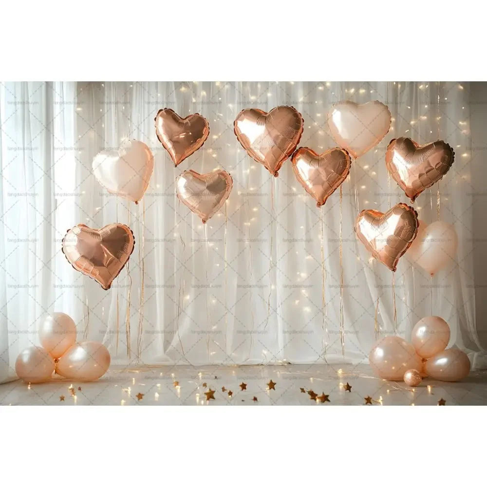 Valentine's Day Backdrops February 14 Glitter Light Bokeh Love Heart Balloons Valentine Portrait Photography Background Banner