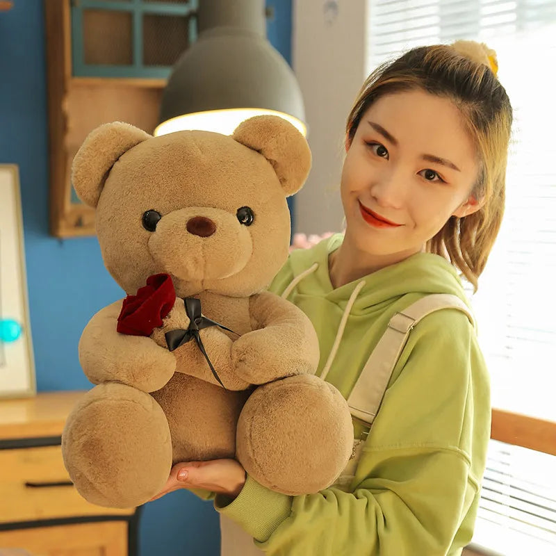 30-50cm Kawaii Rose Bear for Valentines Day Gift Teddy Bears Stuffed Animal Rose Bear Doll Valentine's Day Gift for Girlfriend