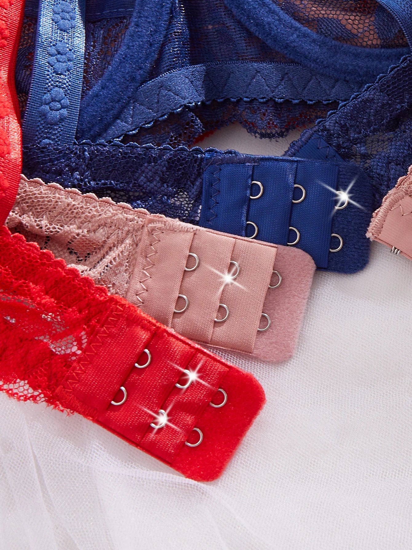 Valentine's Day 3-Piece Set of Women's Sexy Lace Patchwork Bow-Decorated Single-Layer Transparent Mesh Lightweight Bra with Underwire Push-Up Women's Lingerie