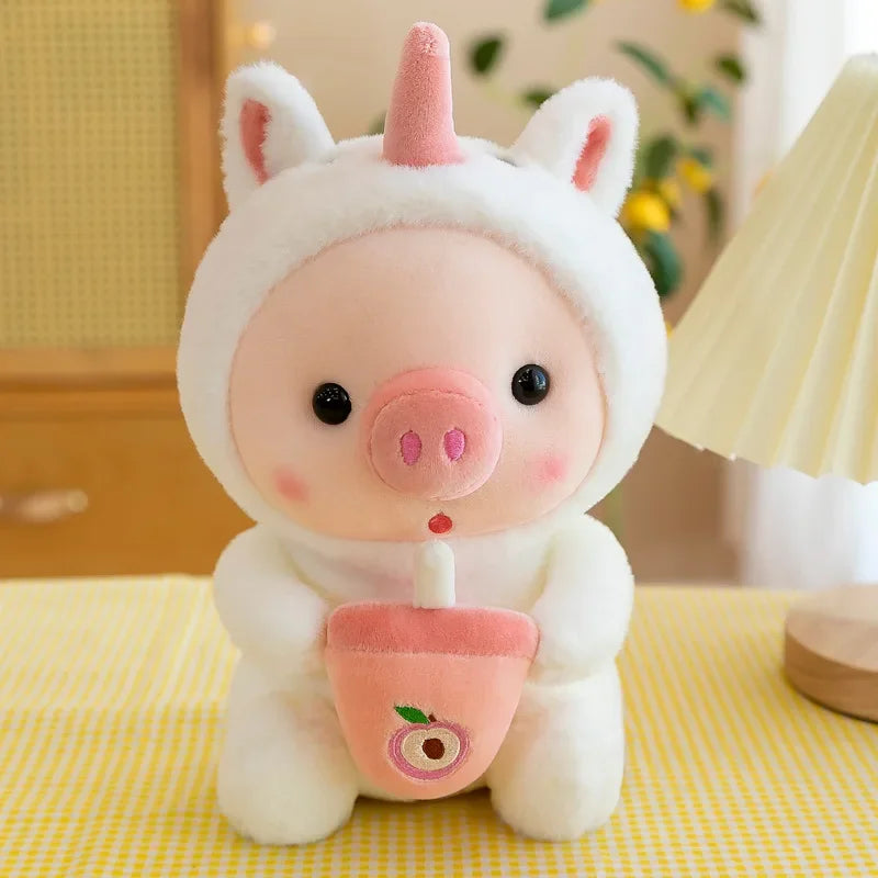 Cute Milk Tea Pig Plush Toy - Cartoon Animal Transformation Stuffed Doll, Kawaii Frog Plushie, Soft Hugging Pillow Gift