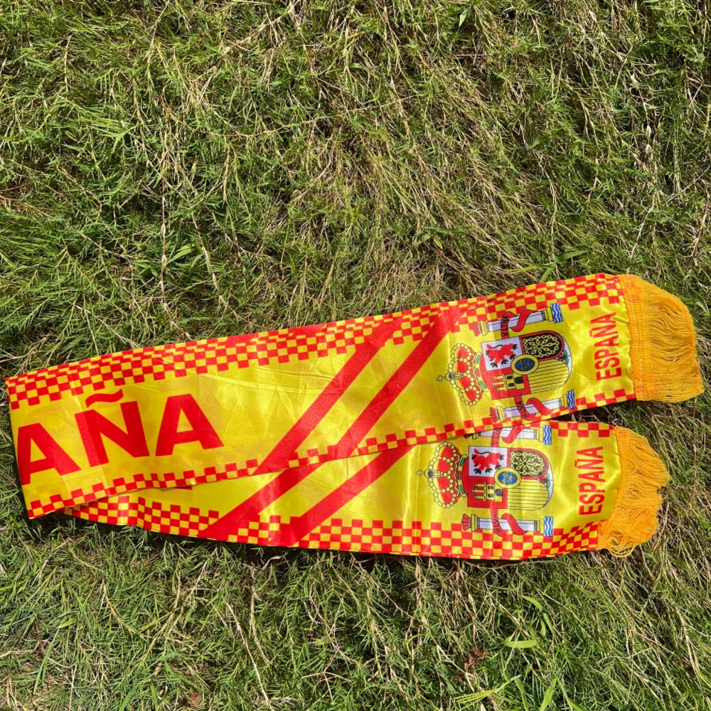 Spain scarf 14x130cm Double Side Printing Satin Football Soccer Fans Spain Scarf flags banner for sport decoration