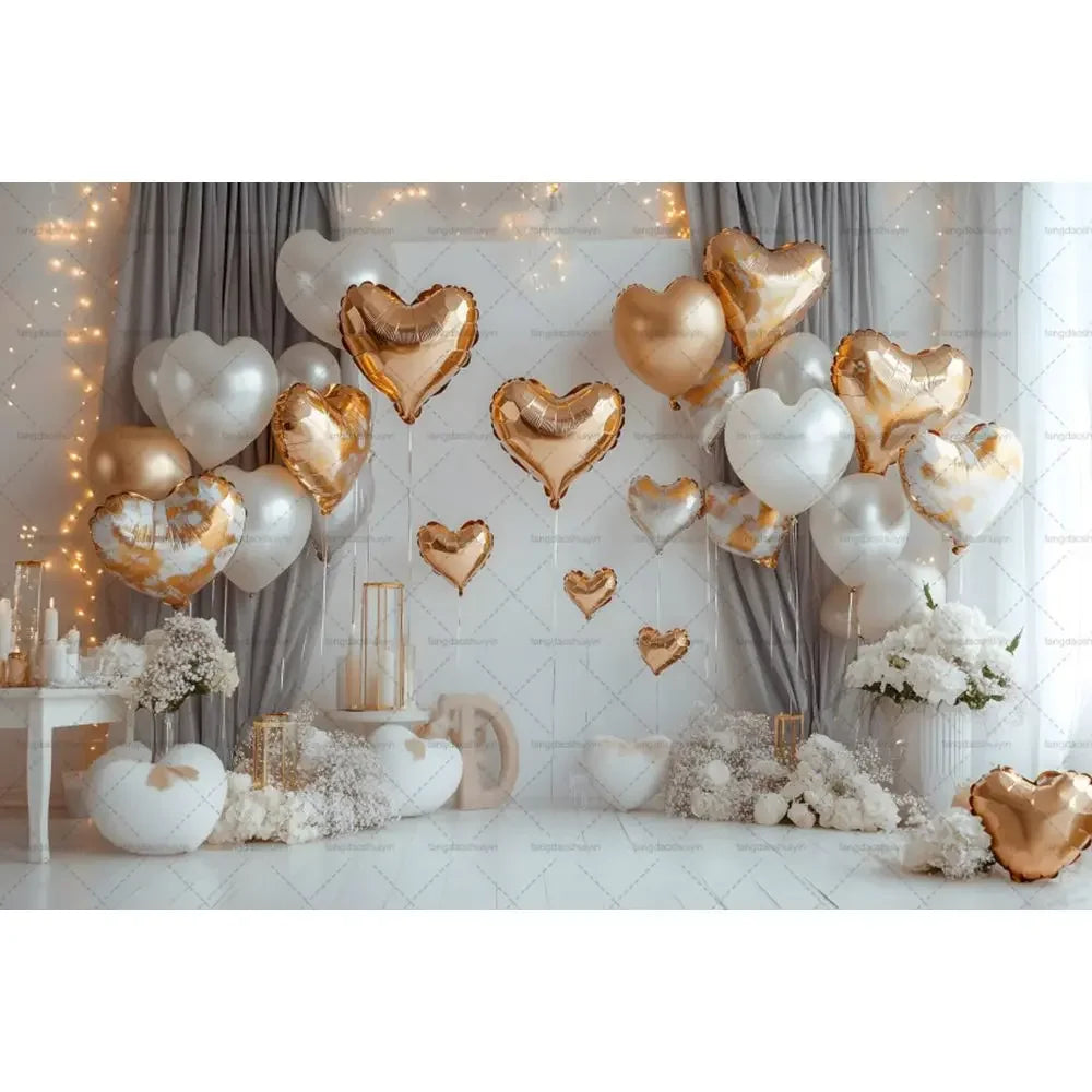 Valentine's Day Backdrops February 14 Glitter Light Bokeh Love Heart Balloons Valentine Portrait Photography Background Banner
