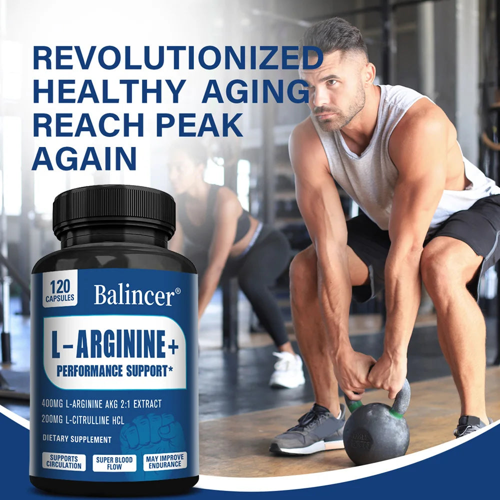 Men's Supplement with L-arginine To Help Build Muscle and Endurance, Provide Pre-workout Energy, and Improve Blood Flow