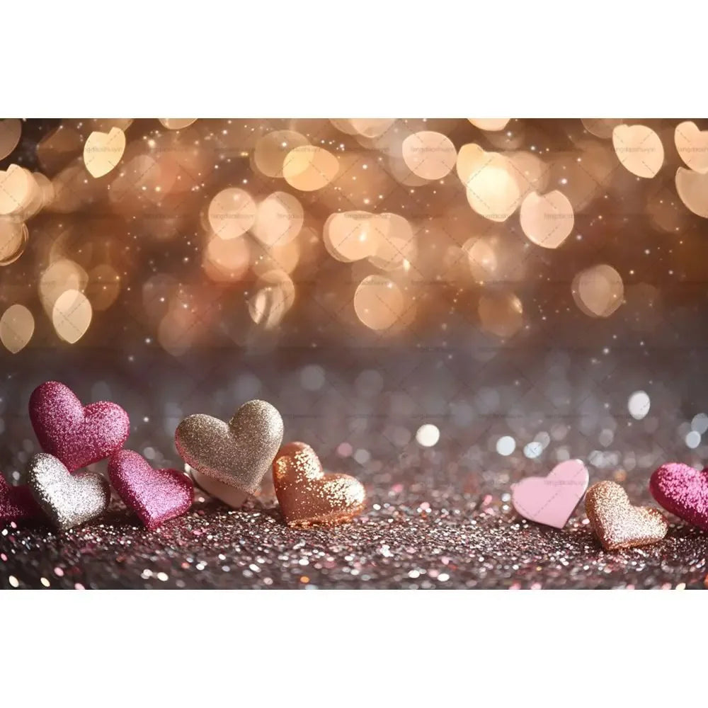 Valentine's Day Backdrops February 14 Glitter Light Bokeh Love Heart Balloons Valentine Portrait Photography Background Banner
