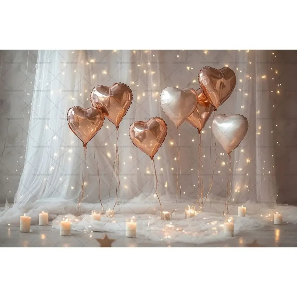 Valentine's Day Backdrops February 14 Glitter Light Bokeh Love Heart Balloons Valentine Portrait Photography Background Banner