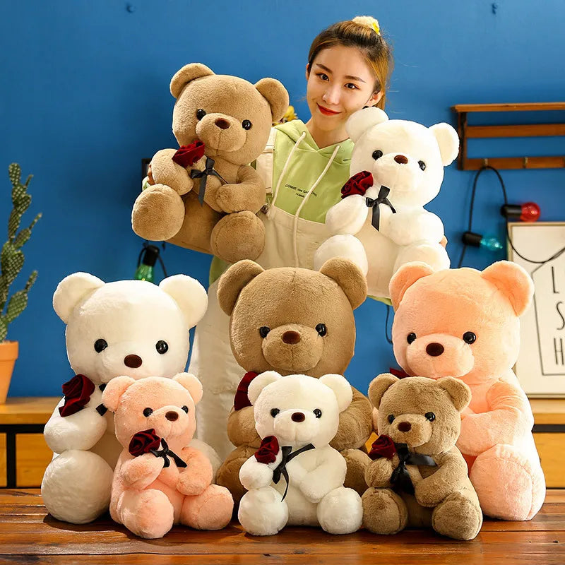 30-50cm Kawaii Rose Bear for Valentines Day Gift Teddy Bears Stuffed Animal Rose Bear Doll Valentine's Day Gift for Girlfriend