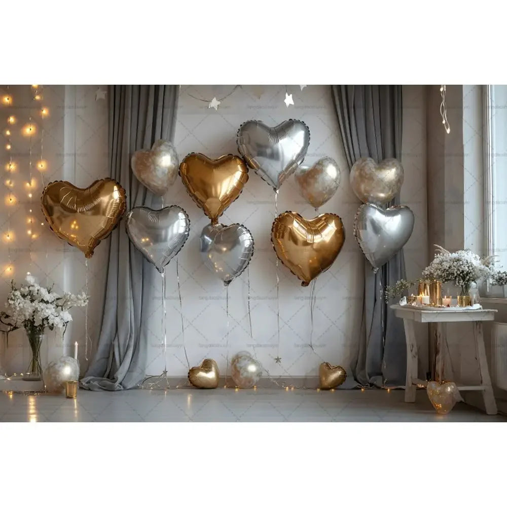 Valentine's Day Backdrops February 14 Glitter Light Bokeh Love Heart Balloons Valentine Portrait Photography Background Banner