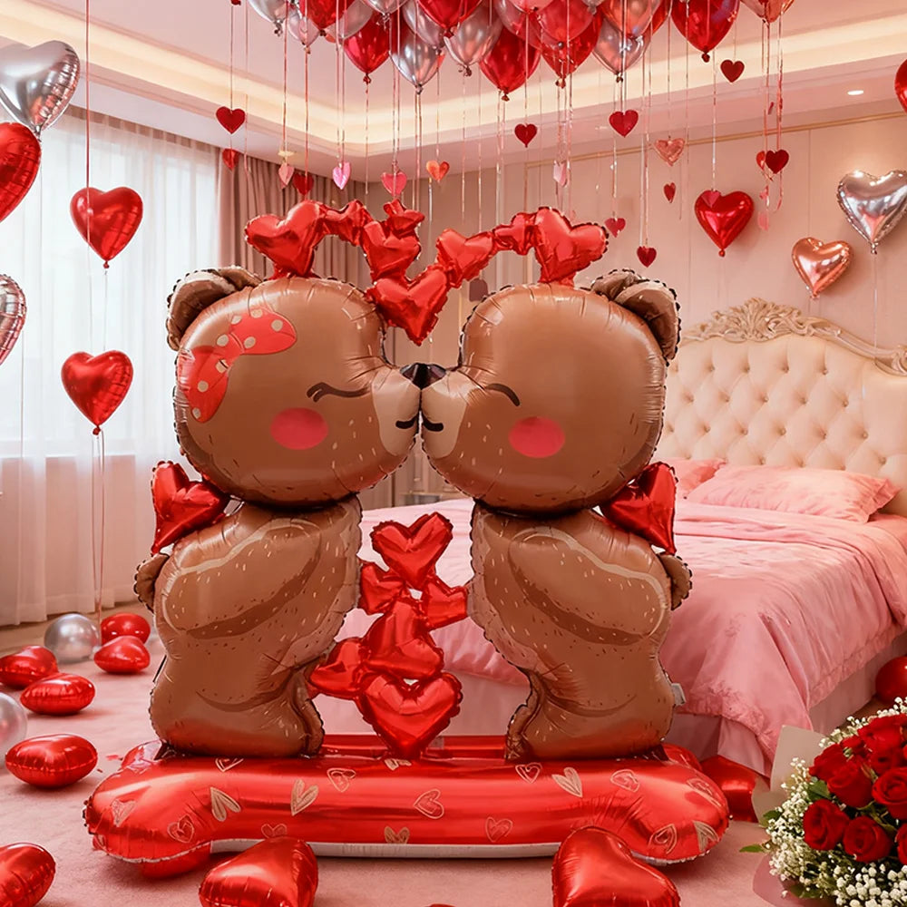 Valentine's Day Kiss Love Bear Aluminum Film Balloon Valentine's Day Proposal Wedding Party Shower Birthday Decoration