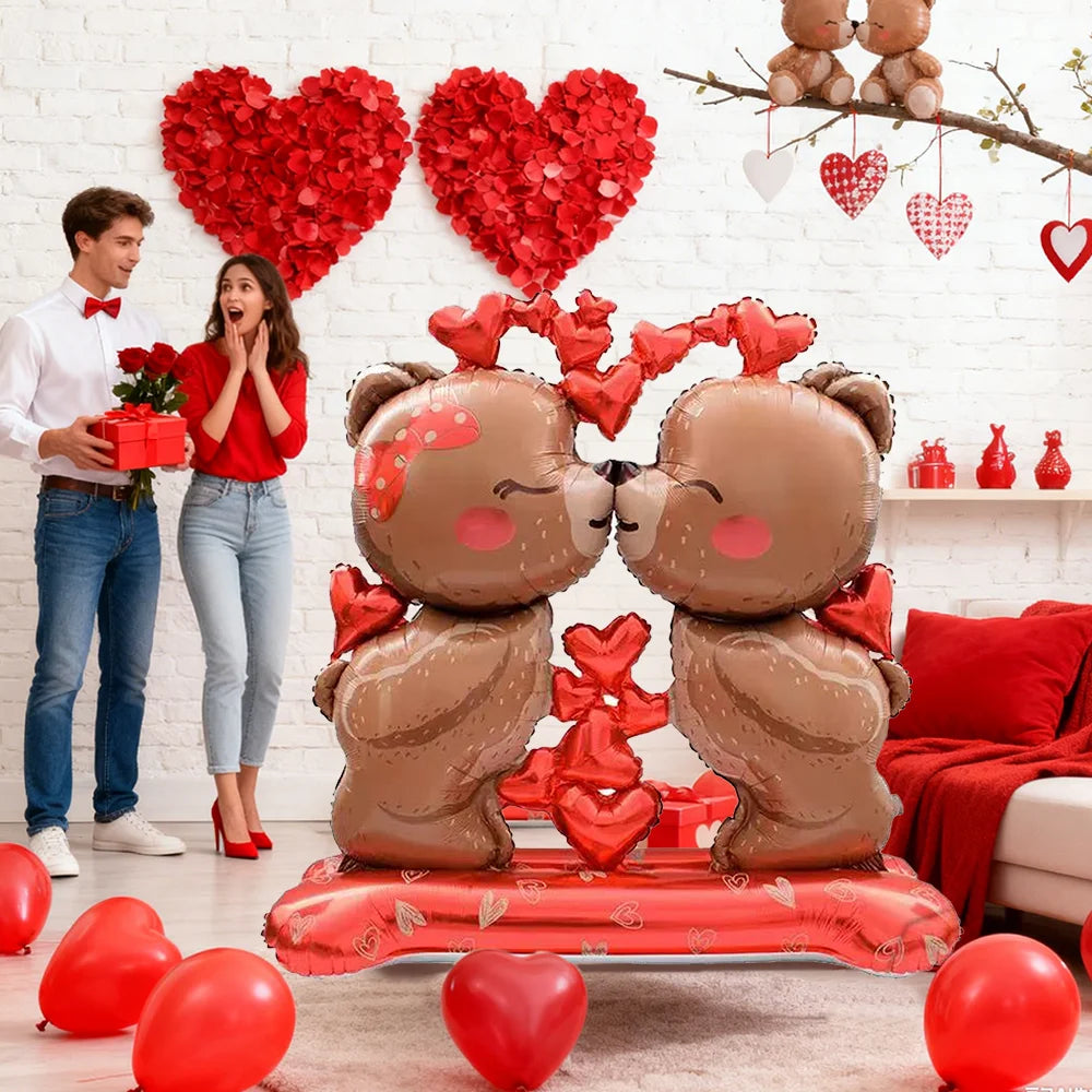 Valentine's Day Kiss Love Bear Aluminum Film Balloon Valentine's Day Proposal Wedding Party Shower Birthday Decoration