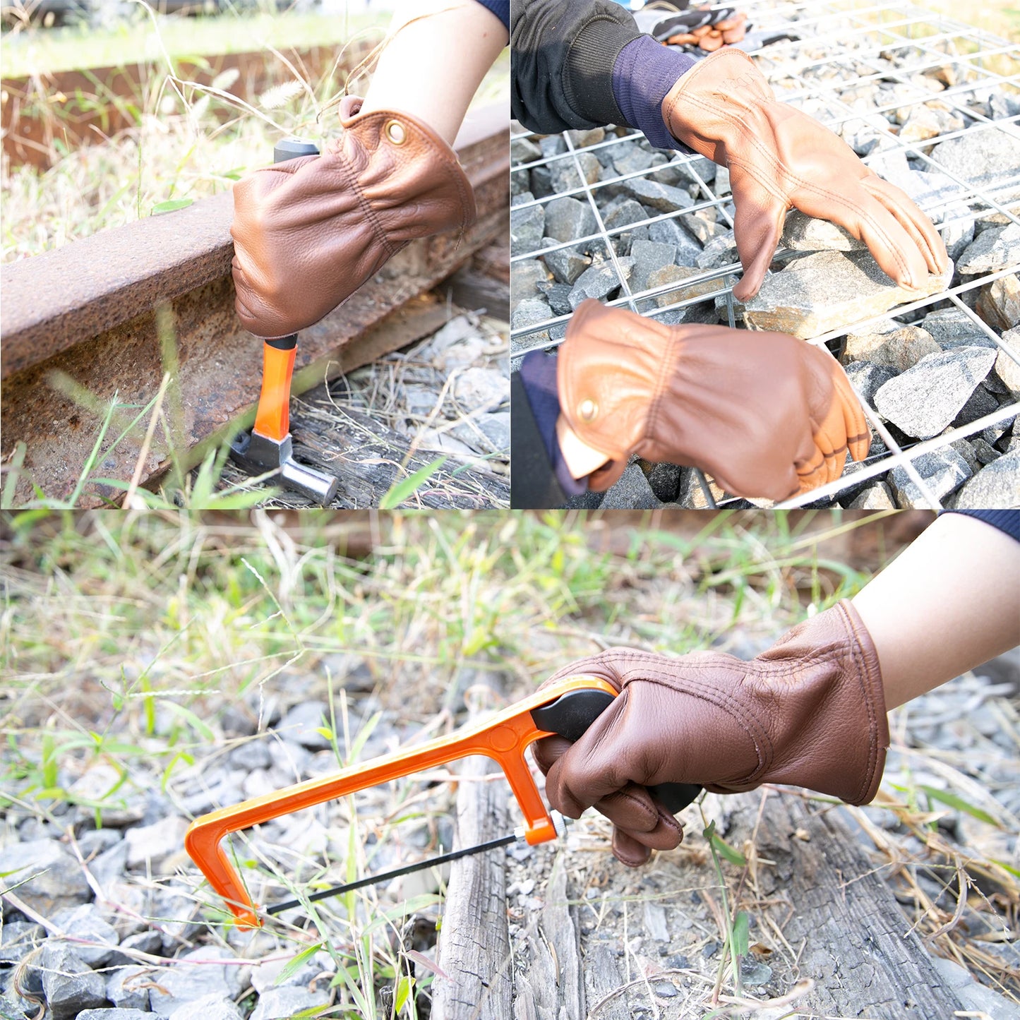 Brown Leather Work Gloves for Cutting/Motorcycle/Farm,Cowhide Work Gloves with faded effect for men