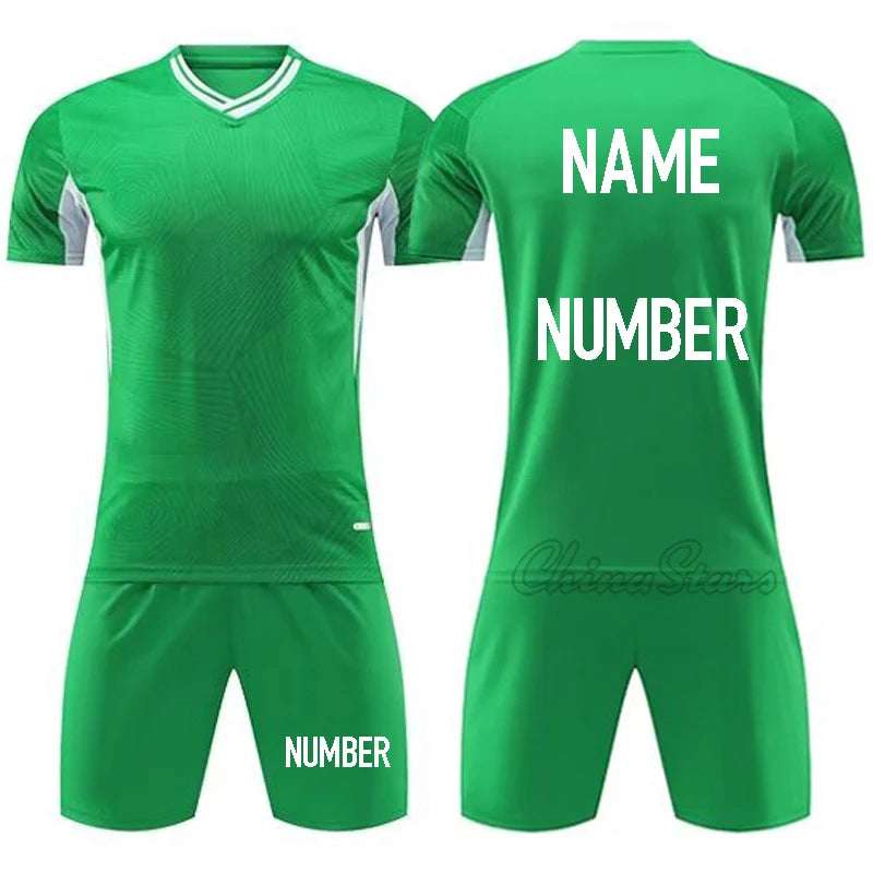 Custom Men Soccer Uniforms For Team Short Sleeve Kits Kids Boys Football Jerseys Sets Quick Dry Sports Shirts Suit Tracksuits