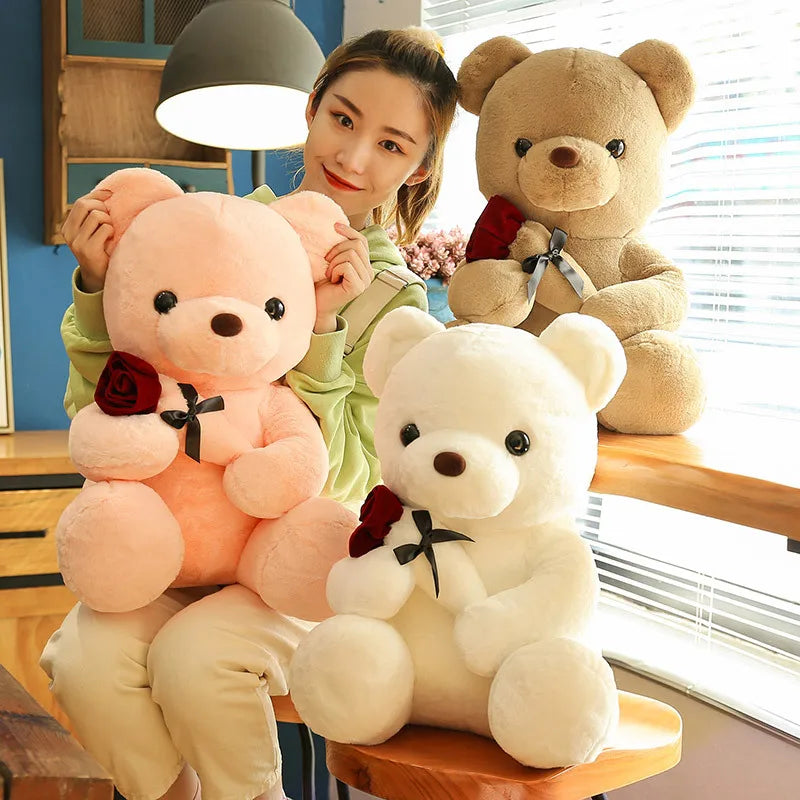 30-50cm Kawaii Rose Bear for Valentines Day Gift Teddy Bears Stuffed Animal Rose Bear Doll Valentine's Day Gift for Girlfriend