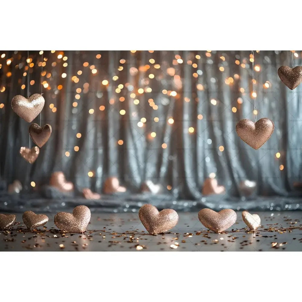 Valentine's Day Backdrops February 14 Glitter Light Bokeh Love Heart Balloons Valentine Portrait Photography Background Banner