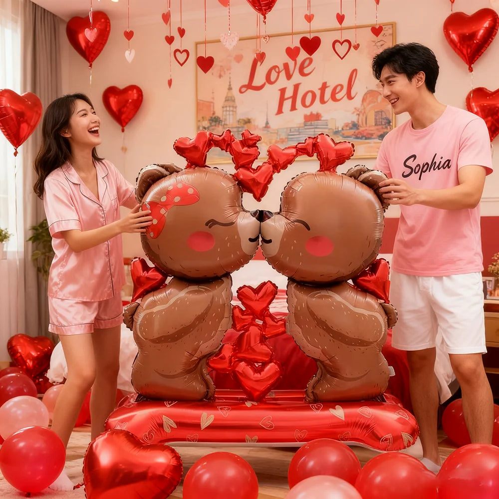Valentine's Day Kiss Love Bear Aluminum Film Balloon Valentine's Day Proposal Wedding Party Shower Birthday Decoration