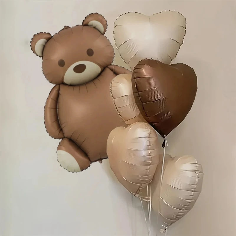 6pcs Frosted Teddy Bear Retro Love Foil Helium Balloon Set Birthday Party Graduation Ceremony Welcome Baby Party Decoration Toys