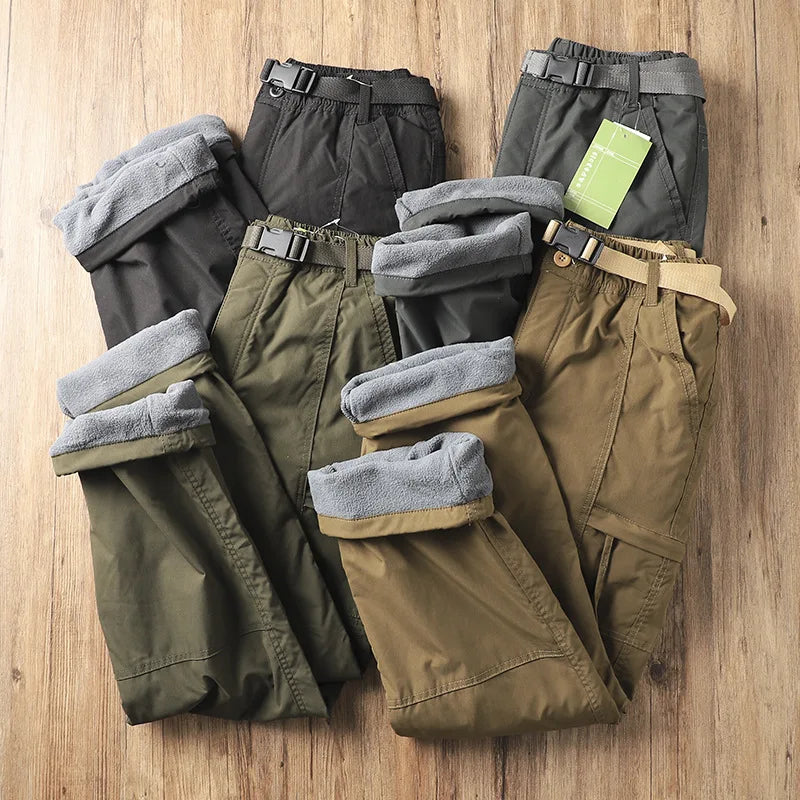 Outdoor Workwear Pants Men's Loose Fce Lined Thi Soft ell Hiking Pants Windproof Waterproof Polyester Fiber Straight Leg