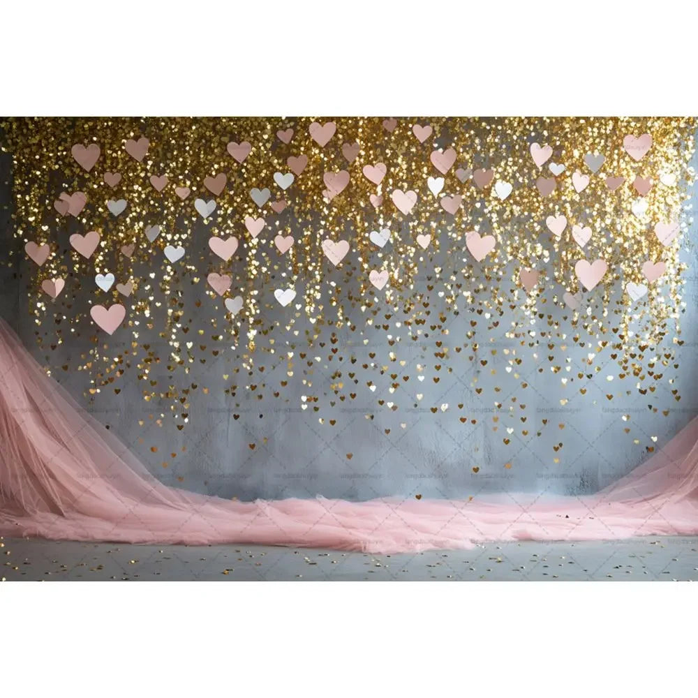 Valentine's Day Backdrops February 14 Glitter Light Bokeh Love Heart Balloons Valentine Portrait Photography Background Banner