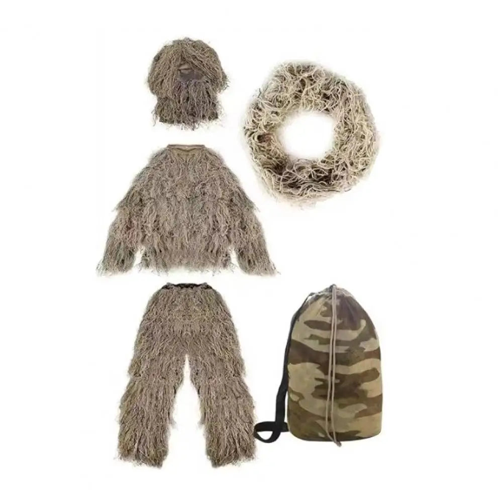 Hunting Ghillie Suit with Jacket Pants Hood Garland Carry Bag 3D Camouflage Hunting Apparel Youth Adults Woodland Clothes