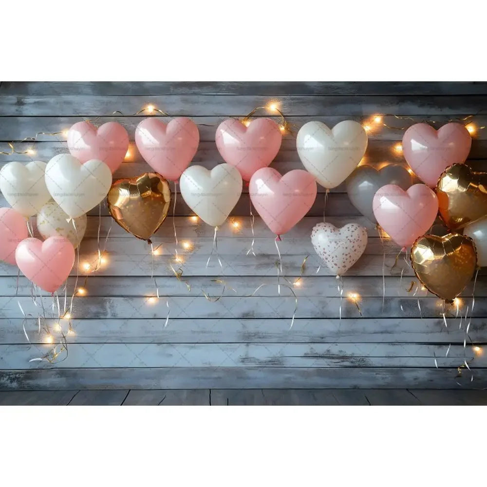 Valentine's Day Backdrops February 14 Glitter Light Bokeh Love Heart Balloons Valentine Portrait Photography Background Banner