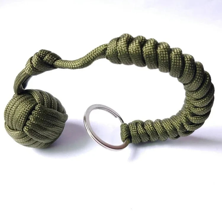 Outdoor Self-Defense Umbrella Rope,Monkey Fist Steel Ball, Paracord Survival Key Chain, Outdoor Safety Protection Accessories