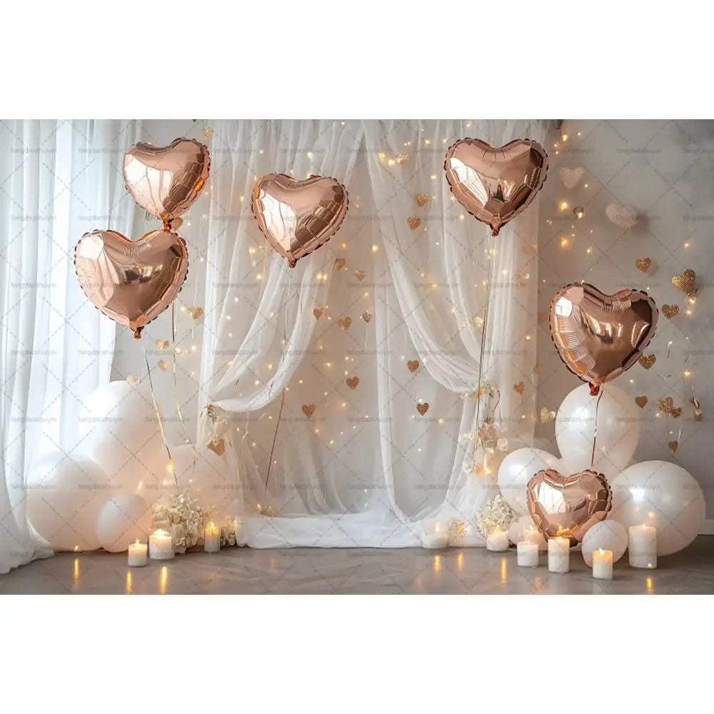 Valentine's Day Backdrops February 14 Glitter Light Bokeh Love Heart Balloons Valentine Portrait Photography Background Banner