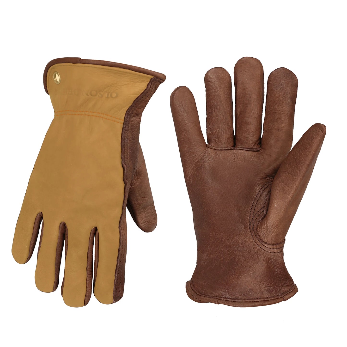 Brown Leather Work Gloves for Cutting/Motorcycle/Farm,Cowhide Work Gloves with faded effect for men