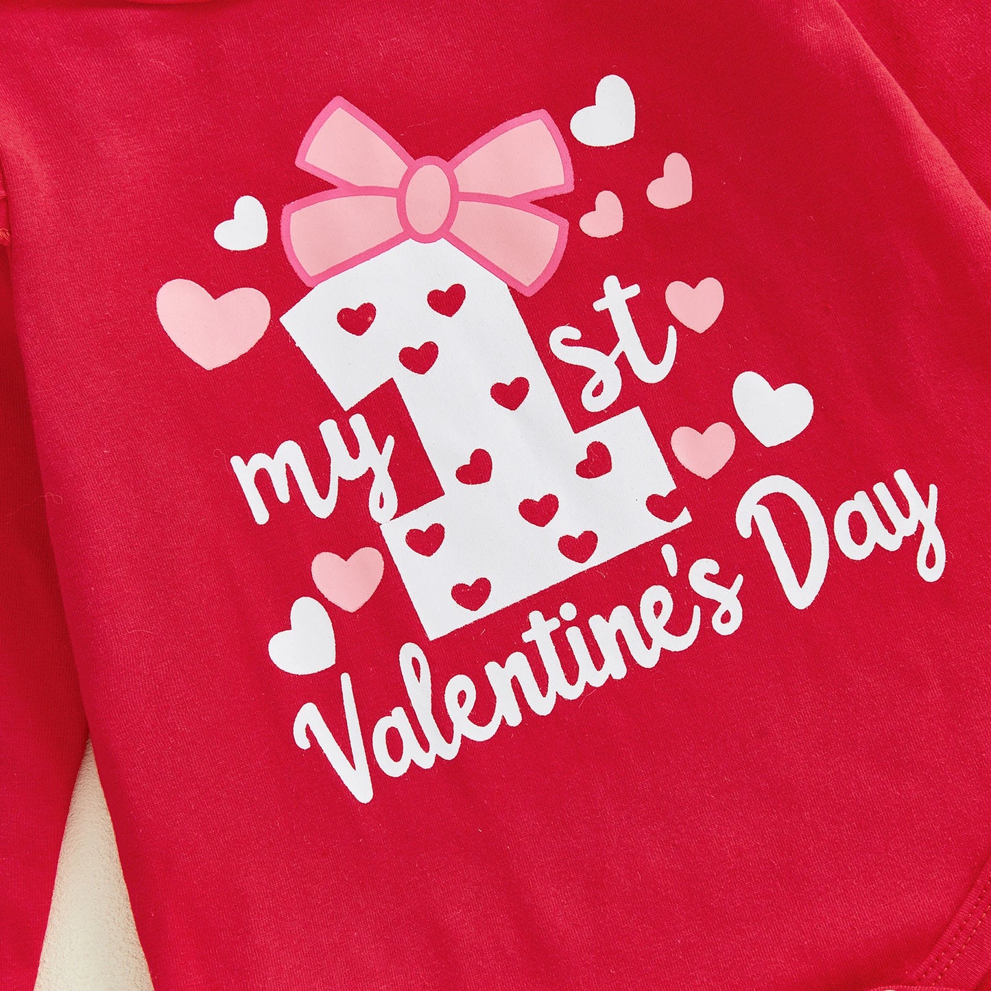 Infant Baby Girl Valentines Day Outfit Fashion Long Sleeve Letters Heart Printed Romper with Ruffle Skort Headband and Stockings